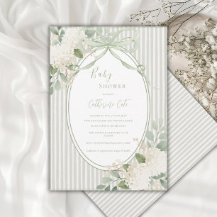 Invitación Hortensias Florales Verde Salvia Bebé I