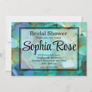 Invitación Hortensias flores azul verdoso amarillo rosa