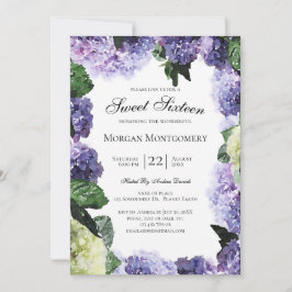 Invitación Hortensias marfil y púrpura | Sweet Sixteen blanco