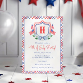 Invitación Hortensias Monograma Cresta Acuarela 4 de Julio