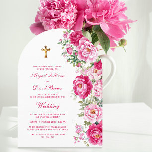Invitación Hortensias Rosa Caliente Arco Boda Religiosa