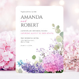 Invitación Hortensias rosadas Flores acuarela Elegante boda