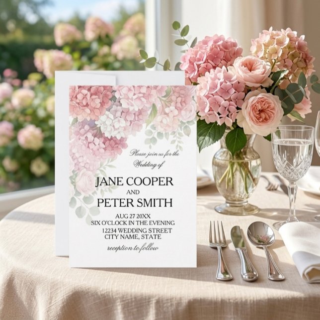Invitación  Hortensias y rosas colores pastel (Subido por el creador)