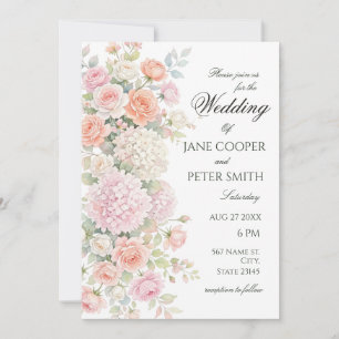 Invitación Hortensias y rosas pastel. Boda económica