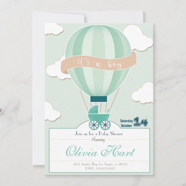 Invitación Hot Air Ballon Baby Shower Invitation (It´s a boy) (Anverso)