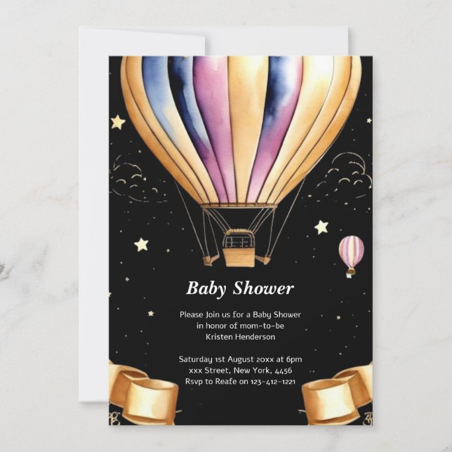 Invitación Hot Air Balloon Adventure Baby Shower (Anverso)