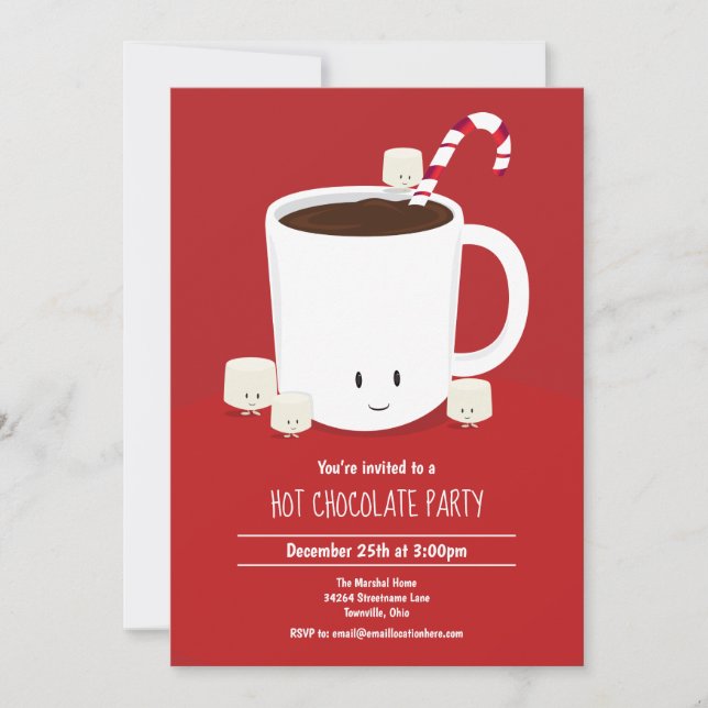 Invitación Hot Chocolate Hot Cocoa Christmas Party Cartoon (Anverso)