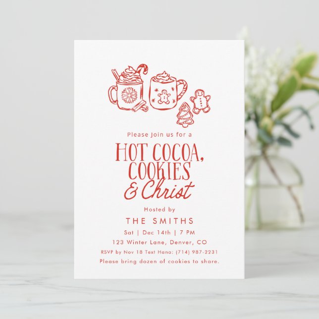 Invitación Hot Cocoa Cookies & Christ Christmas Invitation (Anverso de pie)