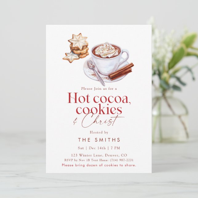 Invitación Hot Cocoa Cookies & Christ Christmas Party  (Anverso de pie)