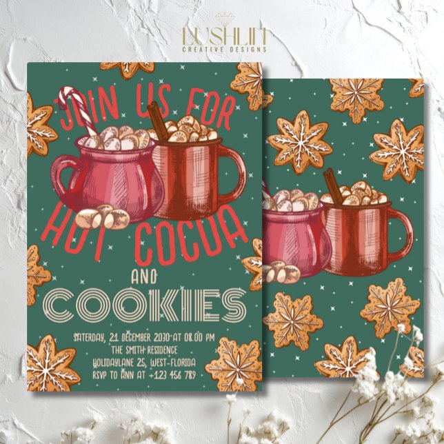 Invitación Hot Cocoa Red Mug & Cookies Holiday | Christmas (Subido por el creador)