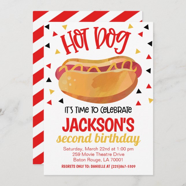Invitación Hot Dog Birthday Party Invite (Anverso / Reverso)
