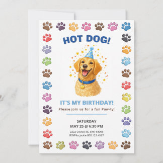 Invitación Hot Dog It’s My Birthday, Puppy Paw-ty 