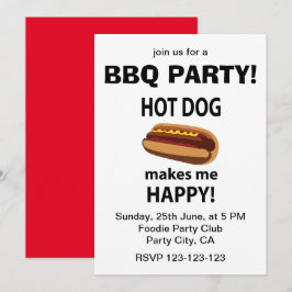 Invitación Hot Dog Me Hace Feliz Fiesta de Hot Dog BBQ