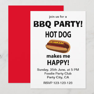 Invitación Hot Dog Me Hace Feliz Fiesta de Hot Dog BBQ