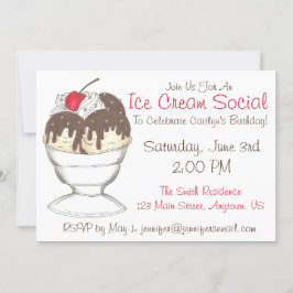 Invitación Hot Fudge Sundae Ice Cream Social Birday Party