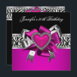 Invitación Hot Pink 30th Birthday Fiesta Zebra Black<br><div class="desc">30 Fiesta de cumpleaños Hot Pink Zebra Black White Heart Jewel Silver Bow invitaciones a todas las edades</div>