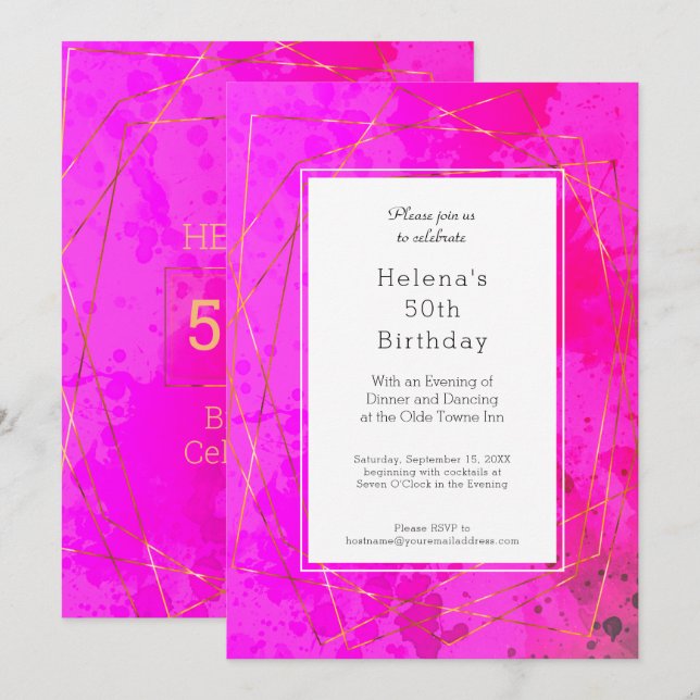 Invitación Hot Pink 500th Birthday Party Moda moderna (Anverso / Reverso)