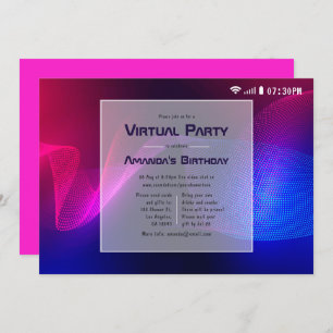 Invitación Hot=Pink and Blue Virtual Glow Birday Party