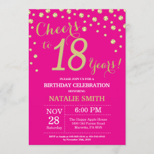 Invitación Hot Pink and Gold Diamond 18 cumpleaños
