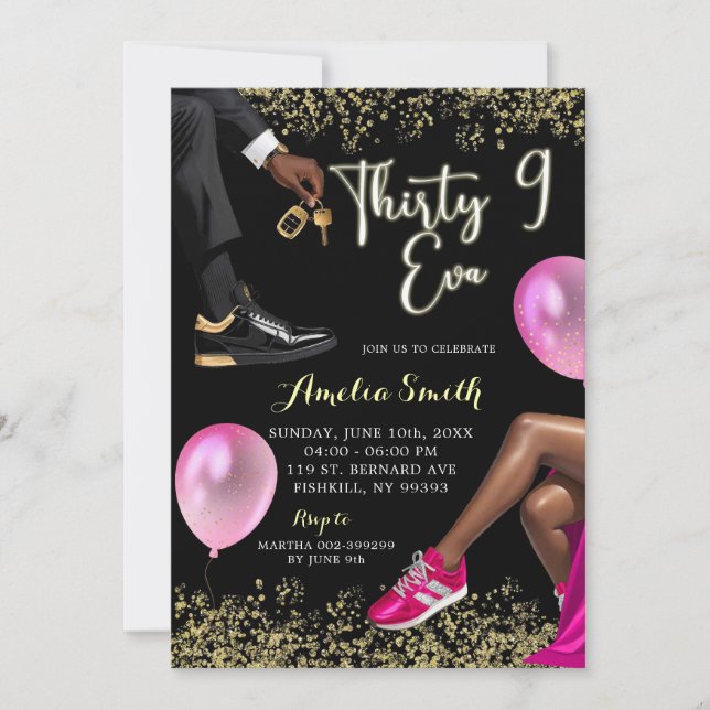 Invitación Hot Pink and Gold Sneaker Ball 39 Cumpleaños (Anverso)