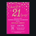 Invitación Hot Pink and Gold Surprise 21st Birthday Diamond<br><div class="desc">Sorpresa 21ª invitación de cumpleaños con fondo de diamante Purpurina de color rosado caliente y oro. confetti de efecto metalizado dorado. Cumpleaños de adultos. Cumpleaños de hombres o mujeres. Para una mayor personalización,  haga clic en el botón "Personalizar" y utilice nuestra herramienta de diseño para modificar esta plantilla.</div>