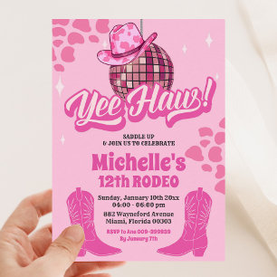 Invitación Hot Pink Disco Cowgirl yehaw Fiesta de cumpleaños