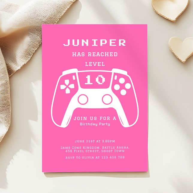 Invitación Hot Pink Girly Gamer Girl Birthday Party (Subido por el creador)