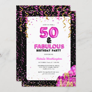 Invitación Hot Pink Gold Cincuenta fabulosos cumpleaños númer