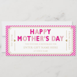 Invitación Hot Pink Happy Mother's Day Gift Voucher Card