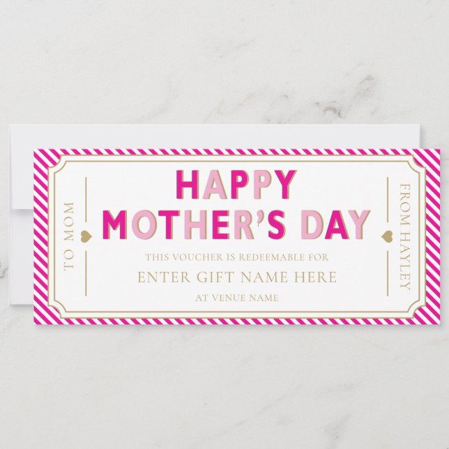 Invitación Hot Pink Happy Mother's Day Gift Voucher Card (Anverso)