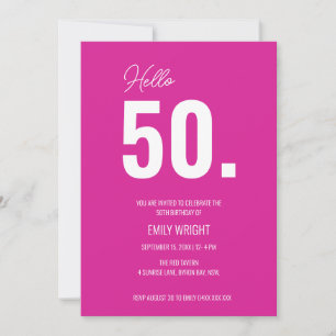 Invitación Hot Pink Hello Fifty Birhday Invitation