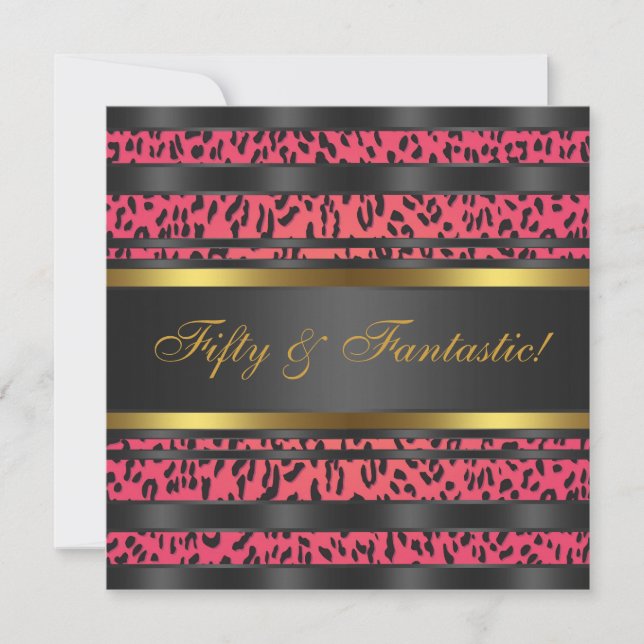 Invitación Hot Pink Leopard Gold Womans Fiesta de cumpleaños  (Anverso)