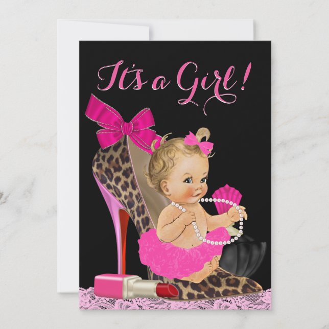 Invitación Hot Pink Leopard High Heel Shoe Baby Shower (Anverso)