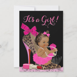 Invitación Hot Pink Leopard High Heel Shoel Ethnic Baby Showe