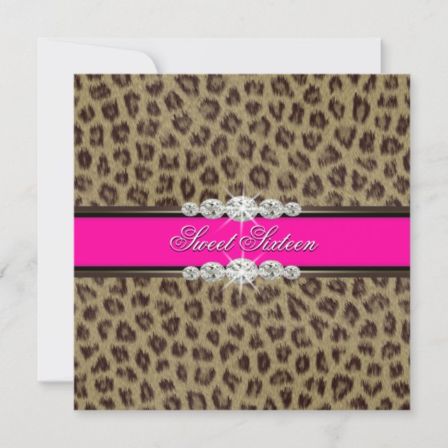 Invitación Hot Pink Leopard Sweet Dieciséis cumpleaños (Anverso)