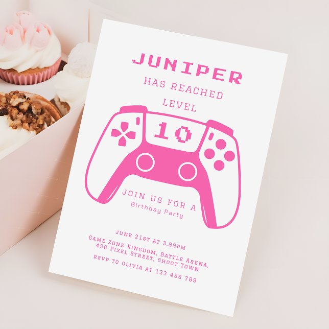 Invitación Hot Pink Level Up Gamer Girls Birthday Party (Subido por el creador)