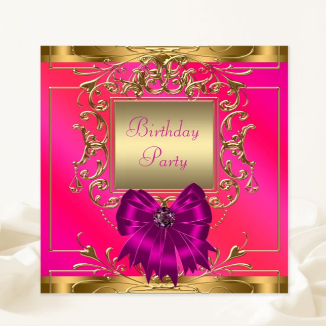 Invitación Hot Pink, Naranja y Gold Birday Party (You can change all of the text as needed.)