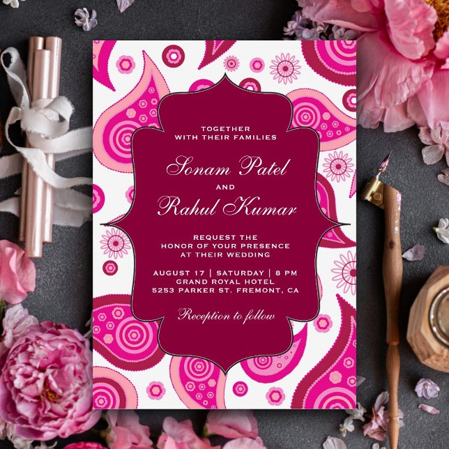 Invitación Hot Pink Paisley Pattern Indian Wedding (Subido por el creador)