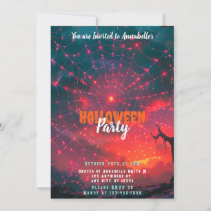 Invitación Hot Pink Spiderweb Sunset Creepe Fiesta de Hallowe