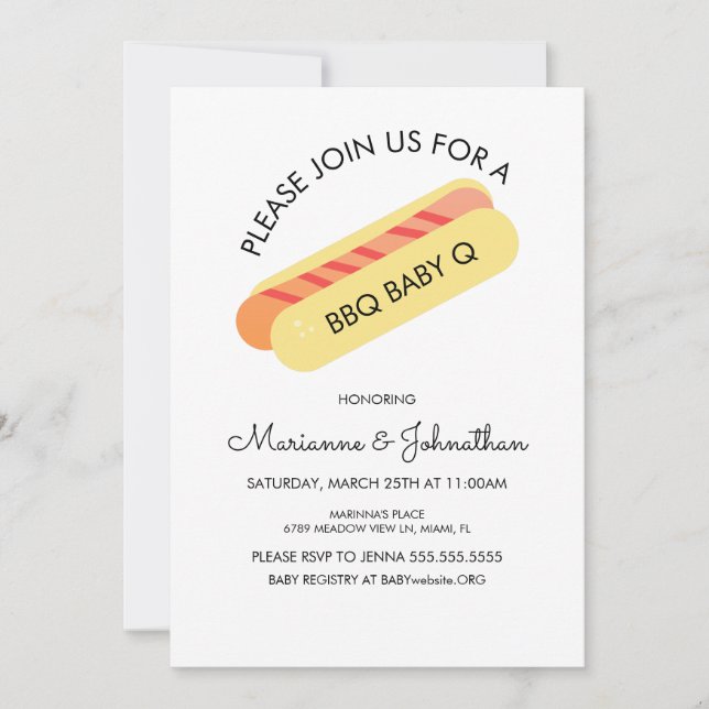 Invitación Hotdog Baby Shower BBQ Baby Q Backyard Grill (Anverso)