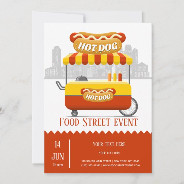 Invitación Hotdog callejera de comida (Anverso)