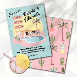 Invitación Hotel Rótulo Boda de Mod Palm Springs de mediados 