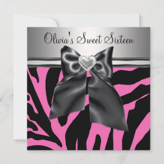 Invitación HotPink Zebra Sweet 16 cumpleaños