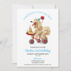 Invitación Hound afgano en bicicleta con Fiesta de Pastel de 