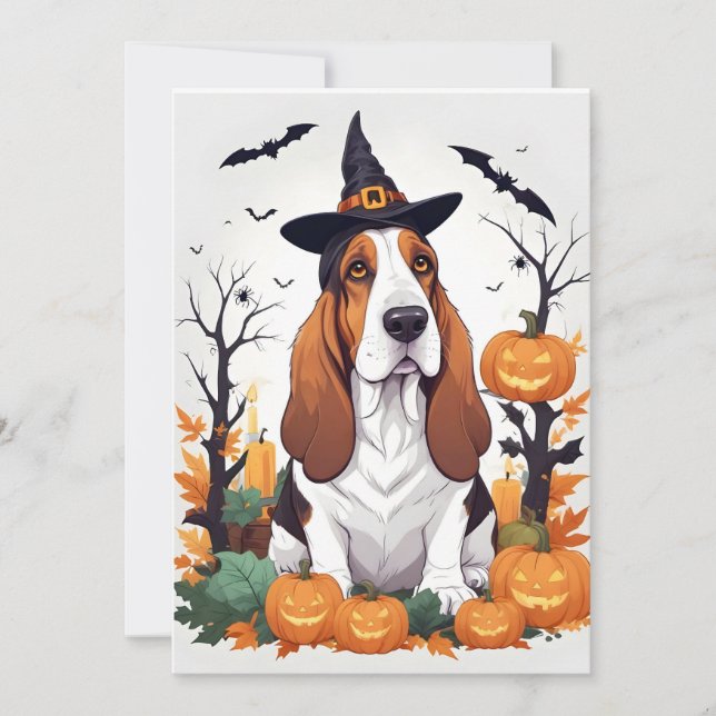 Invitación Hound Basset Halloween Cute Adorable Gracioso Anim (Anverso)