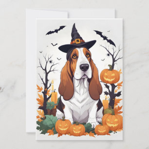 Invitación Hound Basset Halloween Cute Adorable Gracioso Anim