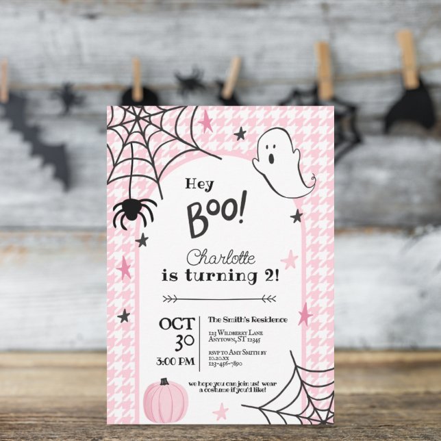 Invitación Houndstoth Rosado Spooky Halloween 2º cumpleaños (Subido por el creador)