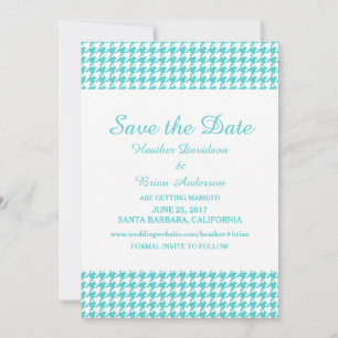 Invitación Houndstoth Save the Date Invite, Turquesa