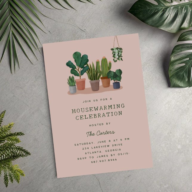 Invitación Houseplants Illustrations Housewarming Party (watercolour houseplants housewarming party invitation)