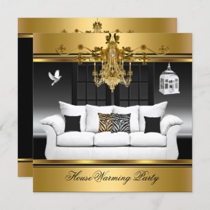 Invitación HouseWarming Fiesta Chandelier Rich Gold Black